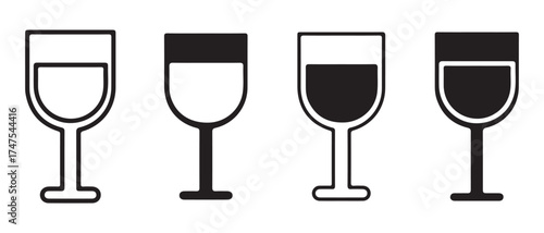 Wine glasses icons. with different levels of liquid isolated on white background.
