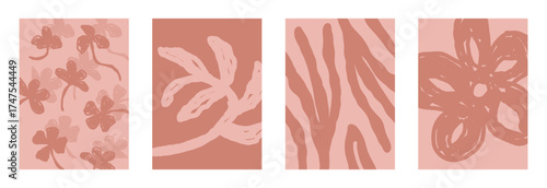 Abstract floral set of organic nature botanical posters. Hand drawn vector illustration. Minimalistic  monochrome design for template, wallpaper, cover, wall art, print. 