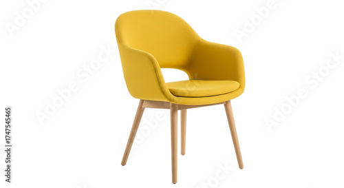 Modern yellow chair with wooden legs for contemporary interior design and furniture catalogs at home or in the office space