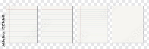 Creative vector illustration of realistic square, lined paper blank sheets set isolated on transparent background. Art design lines, grid page notebook with margin. Abstract concept graphic Best Eps10