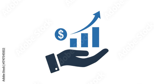 Hand holding financial growth chart with dollar coin showing investment and business success for stock market analysis