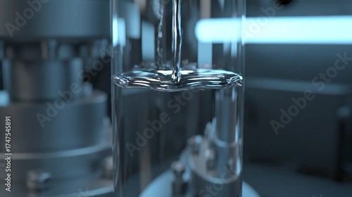 Liquid Pouring into Glass Cylinder in a Laboratory Setting