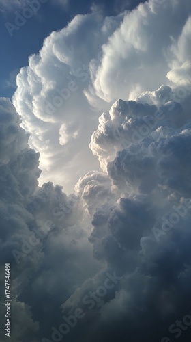 Majestic Cumulonimbus Clouds Bathed in Sunlight Against a Blue Sky