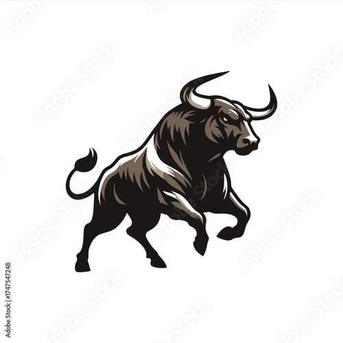 vector drawing logo of bull bison angry	
