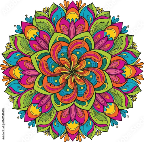 Vibrant kaleidoscopic mandala design for creative projects now