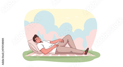 Man Relaxing Outdoors illustration of a man taking a nap dreaming and resting