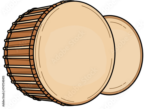 Flat Arabian drum (tabl) vector icon, isolated on white.
