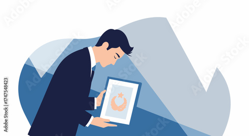 Man in suit holding an award representing a country's coat of arms illustration