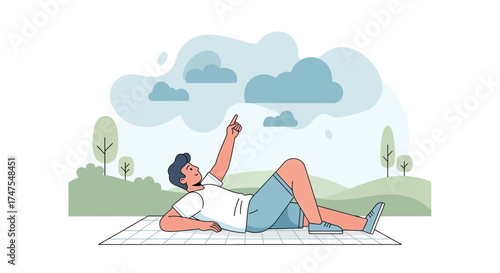 Man Relaxing Outside Gazing At The Sky And Dreaming On A Sunny Day
