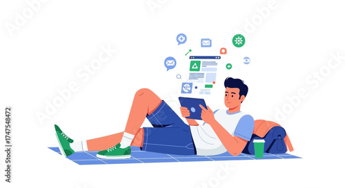 Man Relaxing Using Tablet Illustrating Digital Connection and Modern Lifestyle