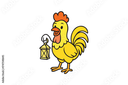 Rooster with lantern icon on white background.