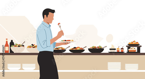 Man Selecting Food From Buffet Displays a Culinary Choice in Elegant Environment