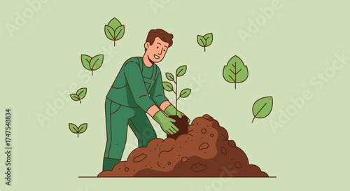Man planting a tree in the garden to show the importance of nature and environment