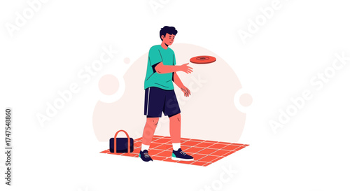 Man Playing Disc During Recreation Time On A Sunny Day Outdoors Perfect Summer Vibe