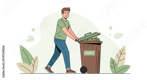 Man Transporting Compost Bin, Promoting Sustainable Practices and Eco-Friendly Initiatives