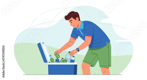 Man Preparing Drinks In A Cooler For A Relaxing Day Out With Friends Illustration
