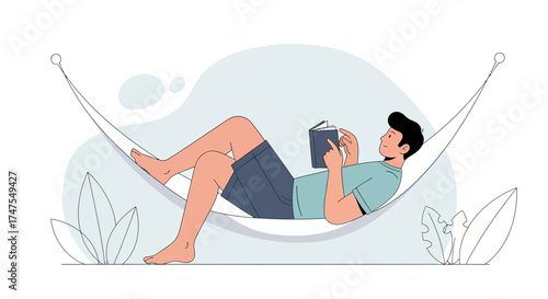 Man Relaxes In Hammock While Reading Book, Enjoying Peace And Tranquility Outdoors