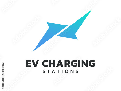 Electric vehicle charging with letter X abstract covert Navigation arrows symbol logo vector design concept. EV charging logotype symbol for Electric Car, EV station, ui, business, clean energy, web.