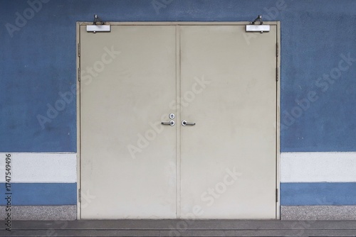 Steel swing doors with handles keyhole and automatic closer background
