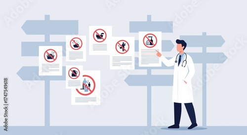 Medical Professional Explains Rules And Prohibitions Illustrated By Signs And Guidance