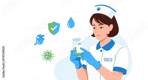 Medical Professional Presenting Treatment, Virus, and Preventive Procedures in Illustration