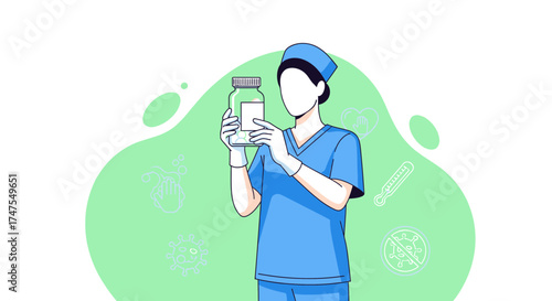 Medical Professional Shows Vial of Pharmaceutical Medicine, Healthy Care, and Hospital Treatments
