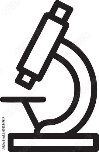 Microscope Icon: A simple and sleek black and white illustration of a microscope.  Depicting the essential tools of scientific exploration and discovery.