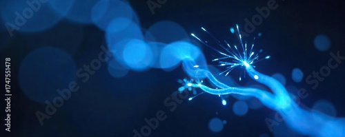 Glowing Blue Electrical Wires Spark Dynamic Energy in the Dark,  Creating a Cool, Futuristic Technological Effect.  Ideal for Sci-Fi, Tech, and Energy Projects.