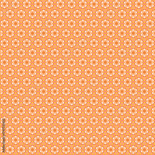 Decorative grid Small mosaic geometric flowers Pink, peach, white, yellow tones Tiny floral fabric, wallpaper, gift wrap