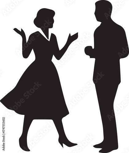 Silhouette of a dancing couple, vector illustration of black people holding hands in romance, fashion, and love