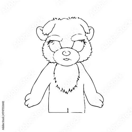 Grumpy bear illustration a hand drawn cartoon animal standing with a serious expression staring