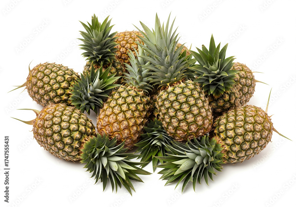 Fototapeta premium Pile of Fresh Pineapples on White Background.