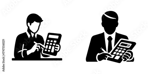 Modern Minimalist Man Using Calculator Icon, Flat Silhouette of a Business Character Vector for Finance Illustration Design