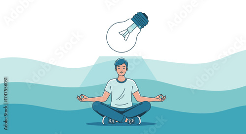 Meditative Contemplation Featuring An Illustrated Person With A Blooming Light Bulb Above