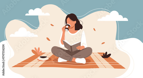 Peaceful Moments Of Reading And Coffee, Enjoying The Serenity Of Daydreaming Outside