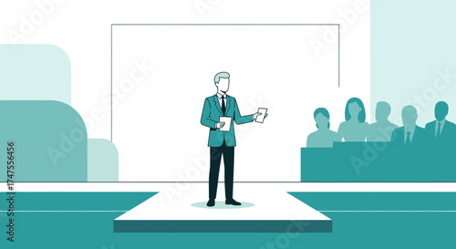 Motivational Speaker Giving A Presentation To Attendees In A Business Conference