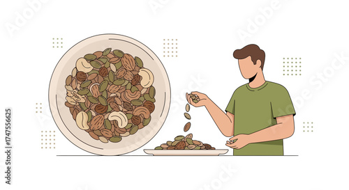 Nourishing Meal Preparation: Person Arranging Nut Mix for Delicious and Healthy Food