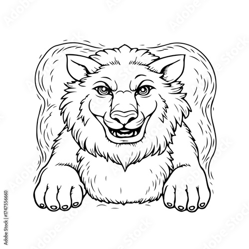 Majestic canine creature illustration with bold line work showing strength power and determination