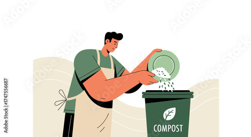 Person Composting Food Waste, Maintaining a Sustainable Home, Recycling for Environment