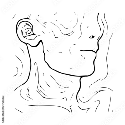 Minimalist contour drawing showcasing a fluid interpretation of human facial features and flowing