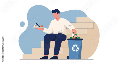 Person Discarding Food Waste Into A Recycling Bin: Eco-Consciousness And Sustainability Concepts