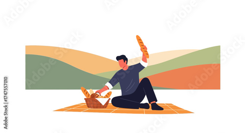 Person Enjoying A Picnic With Several Loaves Of Bread On A Quaint Orange Picnic Blanket