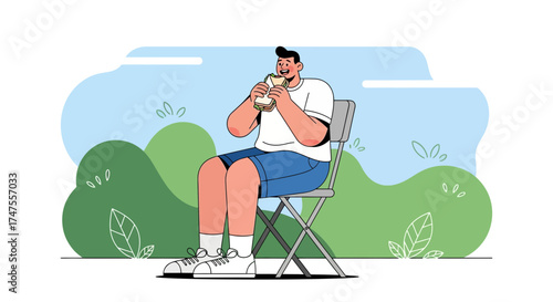 Person Enjoying A Sandwich While Relaxing Outdoors on A Bright Sunny Day
