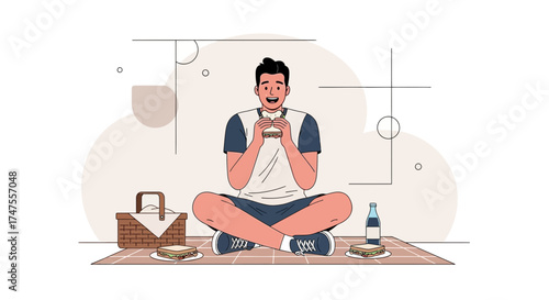 Person Enjoying A Sandwich During A Relaxing Vegetarian Picnic In The Bright Outdoors