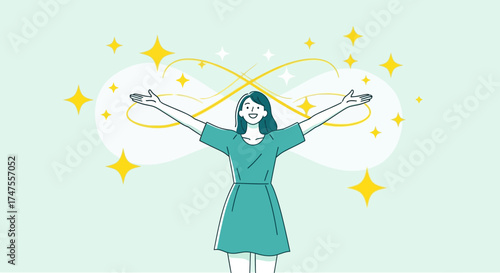Openhearted Embrace: Vector Illustration Depicting Happiness, Joy, and Bright Future