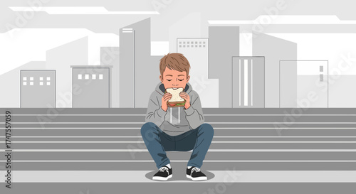 Person Enjoying a Sandwich While Sitting on Urban Stairs in the City