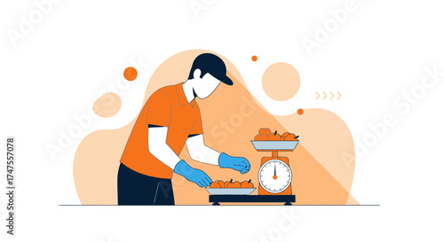 Orange Fruit Weighting Illustration Showcasing A Worker Measuring The Ingredients Accurately
