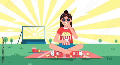 Outdoor Cinema Experience: Enjoying A Movie With Snack, Fun, And Relaxation Moments
