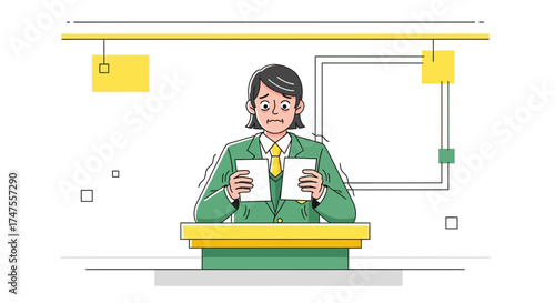 Person Experiencing Stage Fright Holding Papers While Standing Behind A Podium