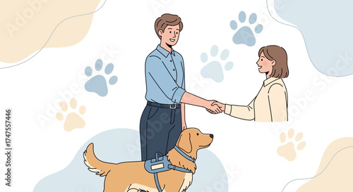 Partnership Agreement: Service Dog And Humans Handshaking, New Business Venture Conceptualization